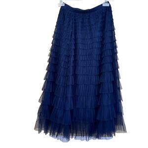 Navy blue tulle layered maxiskirt, OS, whimsigoth, sheer, flowy, dark, moody